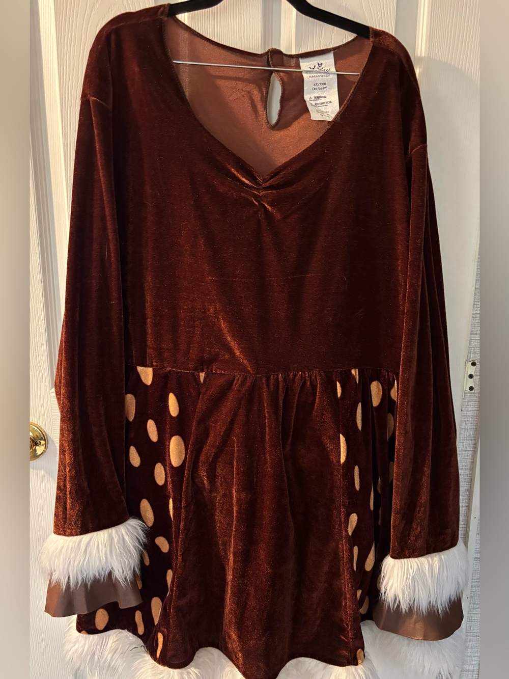 Velvet Polka Dot Peplum Top with Faux Fur Cuffs Deer 🦌 Costume Adult